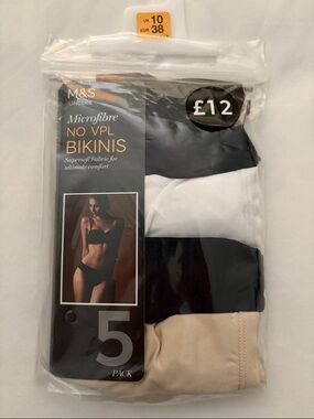 MARKS SPENCER M&S Microfibre No VPL Bikinis - Pack of 5 (Black, White, Beige)